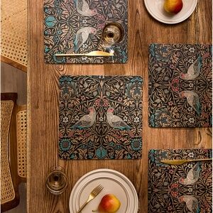 Whimsical baroque enchanted birds tapestry laminated cork placemats set of 4 NWT